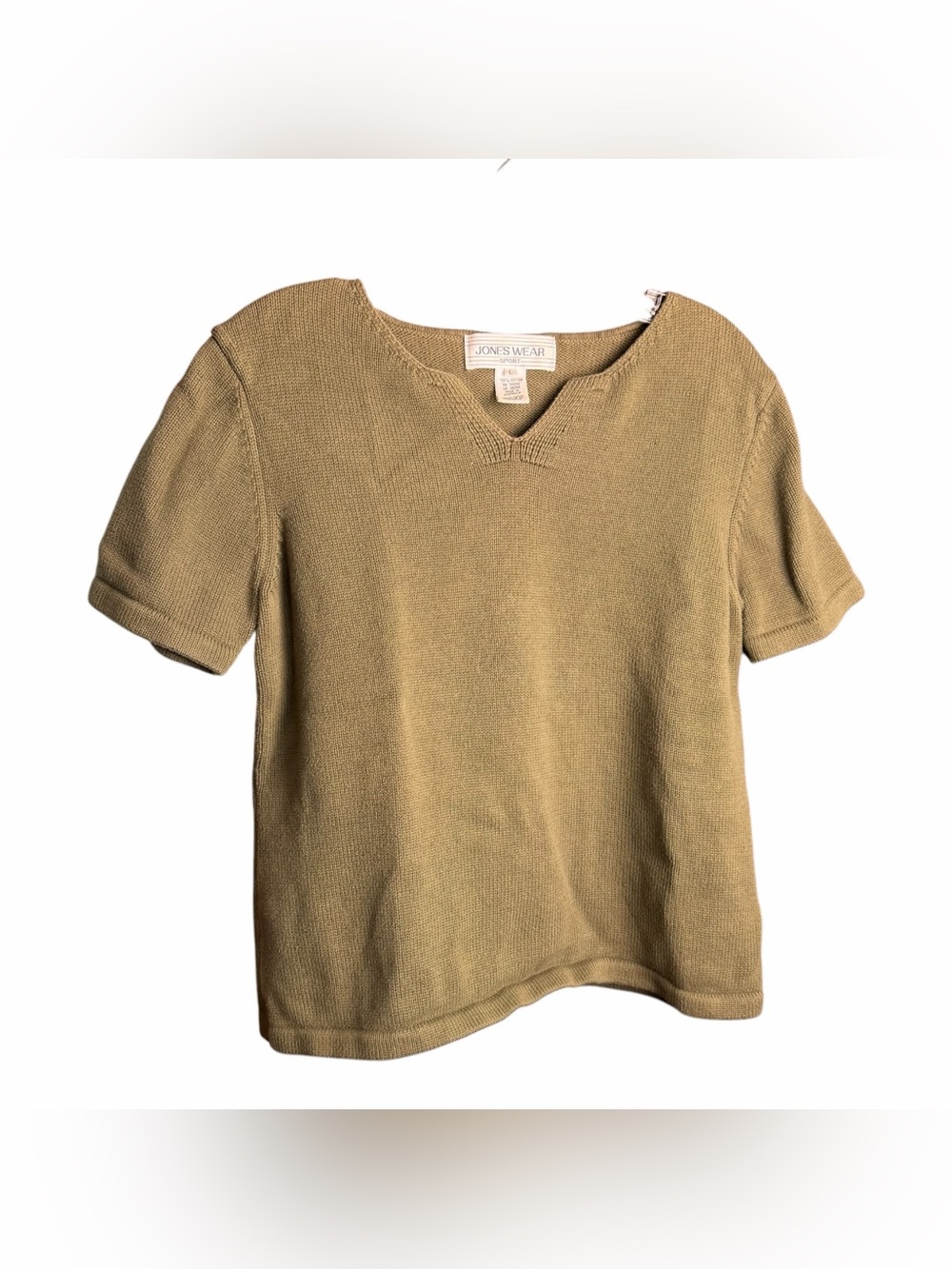 Jones New York Sport Green V-Neck Short-Sleeve Knit Cotton Sweater Large